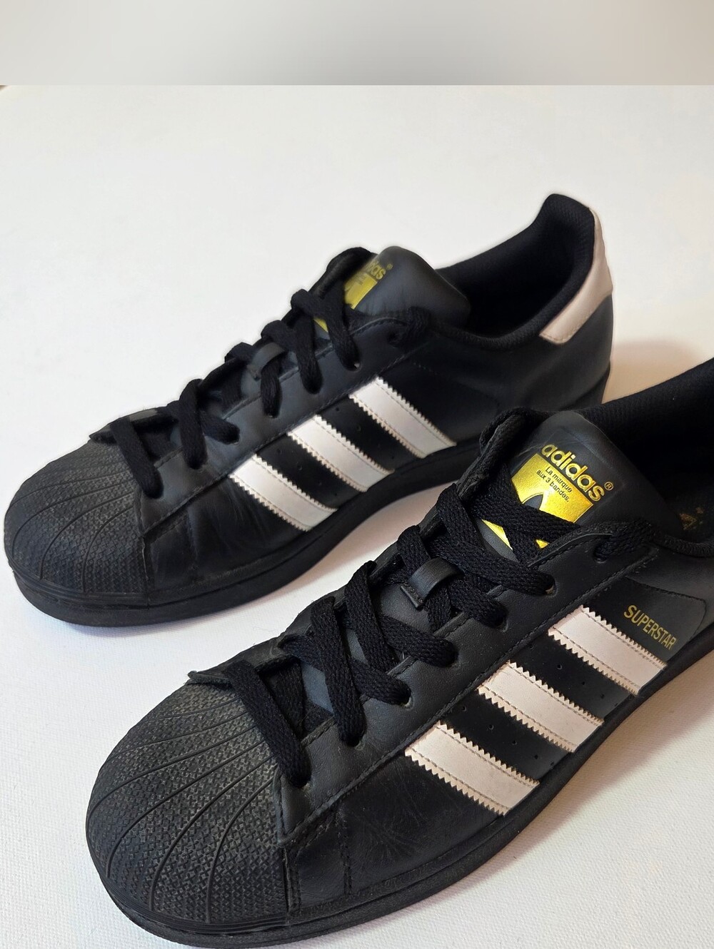 Adidas Superstar B27140 Mens 10 Black White Gold Leather Shell Toe Sneakers - Picture 7 of 9